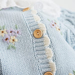 Baby Girls Cable Knit Cardigan Sweater Crewneck Embroider Cardigan Button Warm Jacket Coat for Toddler Blue