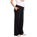 Motherhood Maternity Women's Under The Belly Wide Leg Pregnancy Lounge Sweatpants with Drawstring, Black, Large