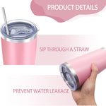 16 Pack Insulated Coffee Tumbler - 20oz Stainless Steel Double Wall Vacuum Travel Tumbler Cup with Lid and Straw for Cold & Hot Drinks (Mixed Colors)