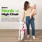 Joovy Nook NB High Chair Featuring Four-Position Adjustable Swing Open Tray, 3-Position Reclining Seat, and Front Wheels for Added Mobility - Folds Down Flat for Easy Storage, Pink Crush