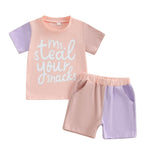 FOCUSNORM Toddler Baby Girls Summer Clothes Letter Short Sleeve T-shirt Top Shorts Sets Cute Newborn Infant Outfits 6M-3T (Contrast Pink, 18-24 Months)