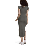 Motherhood Maternity Women's Short Sleeve Crew Neck Side Tie Detail Midi Casual Pregnancy Dress, Thyme, Medium