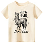 Toddler Shirts for Boys Grils Kids, Baby Boy Summer Clothes Funny Alpaca Graphic Tees, 2-8T Short Sleeve T-Shirt, Messy Hair Don't Care