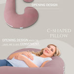 INSEN Cooling Pregnancy Pillow, Maternity Pillow with Soft Cotton Cover, C Shaped for Pregnant Sleeping (Cooling Cotton-Pink)
