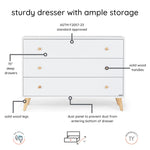 dadada Austin 3-Drawer Dresser for Nursery and Bedroom - Modern Design, Large Storage, Baby-Safe Finish, Anti-Tip Safety, Solid Wood Feet, Durable Construction (White+Natural)