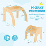 Costzon Kids Table and Chairs, Montessori Weaning Wooden Desk and Chair w/Wide Tabletop, Curved Edges, Space-Saving Design for Kids' Room, Nursery and Playroom, Toddler Table and Chair Set (Natural)