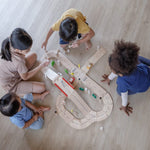 PlanToys® Road & Rail Set Wooden Montessori Imaginative and Creative Play Set | Early Language, Problem Solving and Coordination Activity | Eco Friendly Road and Rail Building Set