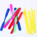 JIEOU 40 Pieces of Flying Helicopter Toy Set, 20 Propellers+ 20 Rods, Hand Helicopter, Bamboo Dragonfly Hand Rub Plastic Propeller for Outdoor Toy Kids Gift (Random Color)