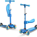 Gotrax KS3 Kids Kick Scooter, LED Lighted Wheels, Adjustable Height Handlebars and Removable Seat, Lean-to-Steer & Widen Anti-Slip Deck, 3 Wheel Scooter for Kids Ages 2-8 and up to 100 Lbs (Blue)