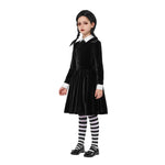 Spooktacular Creations Girls Collar Black Dress, School Girl Costume with Wig, Long Sleeve Velvet Skater Dress for Kids Toddler Halloween, Cosplay Themed Party (Medium, 8-10 yrs)