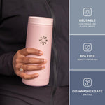 Lifefactory Stainless Steel Vacuum-Insulated Tumbler, 16 Ounce, Desert Rose