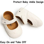 LAFEGEN Baby Girls Mary Jane Flats with Bownot Non Slip Soft Sole PU Leather Newborn Infant Toddler First Walker Cirb Dress Shoes, (6-12 Months Infant, 03 White Baby Girl Shoes)