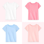 Garanimals Baby & Toddler Girl Solid Tees - Short Sleeve Tees - Kid's Casual Crew Neck - Size 3-6 Months - White, Blue, Pink - 4 Pack