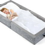 100% Cotton Lining Portable Foldable Toddler Travel Bed - Soft Foam Floor Bed with Washable Cover, Safe and Comfortable Toddler Crib, Ocean Blue