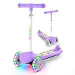 TONBUX Kids Scooter for Ages 3-8, Toddler Scooter with Light-Up Wheels, Adjustable 4-Level Height 3-Wheel Scooters for Kids, Lean-to-Steer Design - Vibrant Purple