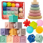 Jyusmile Baby Toys 6-12 Months, Montessori Toy for Babies 6-12 Months, Incl Stacking Building Blocks & Soft Infant Teething Toys & Sensory Balls for Toddlers 0-3-6-9-12 Month