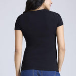 Motherhood Maternity Women’s Square Neck Rib Knit Short Sleeve Pregnancy Top, Black, X-Large