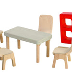 PlanToys® Wooden Dining Room Dollhouse Furniture Set for Kids | Montessori Small World and Family Role Play | Eco Friendly Wooden Dollhouse Dining Set for Imaginative Play