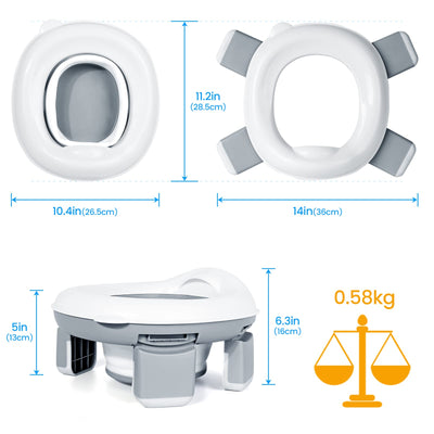 Orzbow Portable Potty Training Toilet, Travel Potty Seat for Toddler Boys Girls with Splash Guard, Potty Training Essentials, Foldable, Includes Free Travel Bag and 40 Liners, Indoor/Outdoor Use, Grey