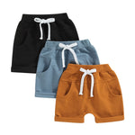 Yoawdats Baby Boys' 3-Pack Pull-on Jogger Shorts Knit Shorts Classic Fit Elastic Waist Toddler Shorts Kids Multipacks Pants (Blue Brown Black, 0-6 Months)