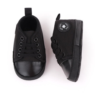 KKIIDDSS Unisex Baby Girls Boys Canvas High-top Shoes, Newborn Infant Anti-Slip Soft Sole Frist Walking Sneakers (A03/Full_Black,12-18 Months)
