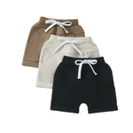 DNOMAID YZARC 3 Pack Toddler Baby Boy Girl Shorts Solid Color Cotton Terry Casual Shorts Elastic Waist Jogger Shorts Pants (Black&Beige&Khaki, 2-3 Years)