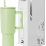 Simple Modern 40 oz Trek Tumbler with Handle and Straw Lid | Cup Holder Friendly Insulated Stainless Steel Travel Mug | Almond Birch