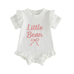 CREAIRY Little Bean Newborn Baby Girl Outfits Waffle Knit Ruffle Bow Short Sleeve Romper Bodysuit Shirt Summer Clothes (White, 12-18 Months)