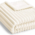 Soft Fleece Baby Blanket Ultra Cozy Baby Blankets for Boys Girls Warm and Lightweight Infant Toddler Newborn Receiving Gift with Reversible Stripes for Crib Stroller, 30x40 Inch, Cream