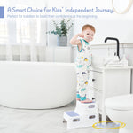 Forbena Kids Step Stool for Bathroom, Two Stepping Stool for Toddlers Toilet Potty Training, Sturdy Children Plastic Step Stool for Bed Bathroom Kitchen Counter Sink (White-Blue)