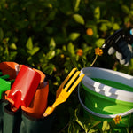 Kidz Gardening Set -Real Metal Gardening Tools Kit for Childrenz Includes Sturdy Shovel,Rake,Fork,Trowel,Kidz Garden Kit with Sun Hat,Apron,Gloves,Tote Bag,Sprayer and Bucket,Outdoor Gardening Gifts