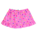 RuffleButts Girls Swim Bow Skirt Cover-Up - Neon Pink Colorful Hearts, 4T/5