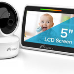 iFamily Baby Monitor - Large 5" Screen with 30Hrs Battery Life - Remote Pan-Tilt-Zoom;No WiFi, Two-Way Audio, Night Vision, Temperature, Lullabies, 960ft Long Range Baby Monitor with Camera and Audio