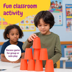 Gamie Stacking Cups Game for Kids - Set Includes 24 Cups, 18 Fun Challenging Cards, and Water Timer - Family Games for Kids and Adults, Indoor Recess Game for Classroom, Gifts for Boys and Girls