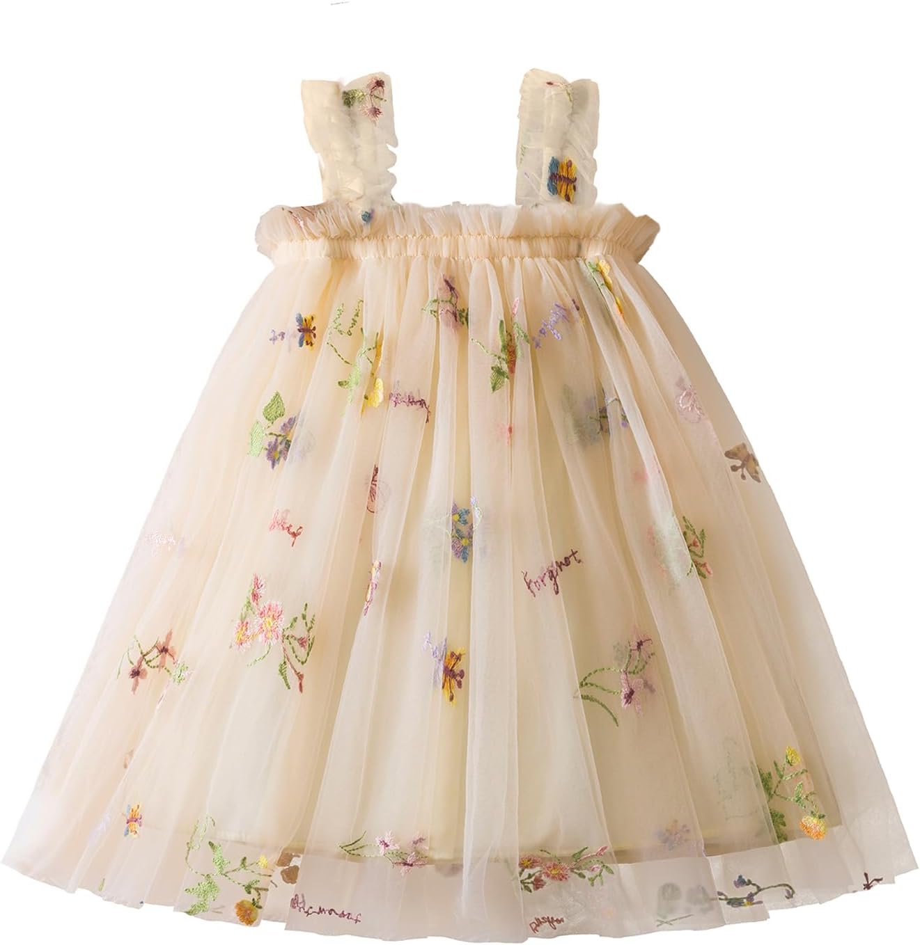 NNJXD Baby Girl Tulle Dress Casual Flower Embroidery Toddler Dresses