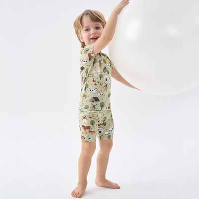 pureborn Toddler Viscose from Bamboo Pajamas Set Pjs - Little Boy Short Sleeve Snug Fit Soft Sleepwear 2pcs Farm 3T