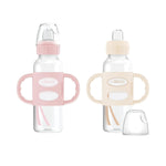 Dr. Brown's Milestones Narrow Sippy Spout Bottle with 100% Silicone Handles, Easy-Grip Handles with Soft Sippy Spout, 8oz/250mL, Black & Ecru, 2 Count (Pack of 1), 6m+