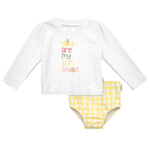 Gerber Baby Girls Baby Toddler Long Sleeved Rashguard Swim Bathing Suit Set Yellow Fruit 0-3 Months