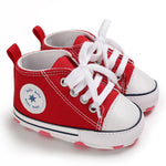 KKIIDDSS Unisex Baby Girls Boys Canvas High-top Shoes, Newborn Infant Anti-Slip Soft Sole Frist Walking Sneakers (A01/Red,6-12 Months)