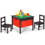 Costzon Kids Table and Chairs, 2 in 1 Wooden Activity Desk w/Building Block Double-Sided Tabletop & 2 Large Storage Drawers, Toddler Table and Chair Set for Preschool, Nursery, Kindergarten(Espresso)