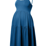 GINKANA Maternity Spaghetti Strap Dresses Solid Women's Sleeveless Cami Dress Knee Length Summer Baby Shower Dress, Teal, XL