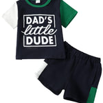 Kucnuzki Boys Clothes, Toddler Outfit with Short Sleeve Shirt & Denim Shorts, Summer Collection, 2-3 Year Old, Blackgreen-dad
