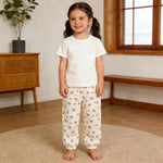 WEONEDREAM Little Girls Harem Trousers for Everyday Wear Cotton Linen Loose Bottoms Long Baggy Pants for Toddler Spring Clothes(Bud Flower,140)