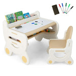 Costzon Toddler Table and Chair Set, Plastic Activity Desk w/Whiteboard, Watercolor Pens, Blackboard Eraser & Storage Shelf for Drawing Reading Dinning, Kids Table and Chair (Coffee)