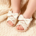 Ohwawadi Baby Girl Sandals Summer Bowknot Dress Flats Embroidered Shoes Tassels Beach Casual Sandal Infant Newborn Crib Shoes