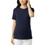 Motherhood Maternity Women's Short Sleeve Crew Neck Cross-Over Nursing Tee Shirt for Breastfeeding with Easy Access, Peacoat, Medium