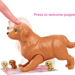 Barbie Doll & Pets Set, Blonde with Mommy Dog, 3 Newborn Puppies with Color-Change Feature & Pet Accessories