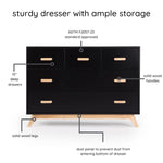 dadada Soho 5-Drawer Dresser for Nursery and Bedroom - Modern Design, Large Storage, Baby-Safe Finish, Soft Close Drawers, Anti-Tip Safety, Sturdy Legs & Solid Wood Handles, 47” Wide (Black+Natural)