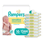Pampers Sensitive Baby Wipes, Clinically Proven, Fragrance Free, Unscented, Water Based, Hypoallergenic, Multi-Use, Hand Wipes 1344 Wipes Total (24X Flip-Top Packs) [Packaging May Vary]