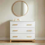 dadada LaLa 3 Drawer Dresser for Nursery - Modern Design, Deep Drawers, Baby-Safe Finish, Anti-Tip Safety, Durable Construction, Maximum Storage Small for Spaces, 39"W x 34"H x 19"D. (White+Natural)